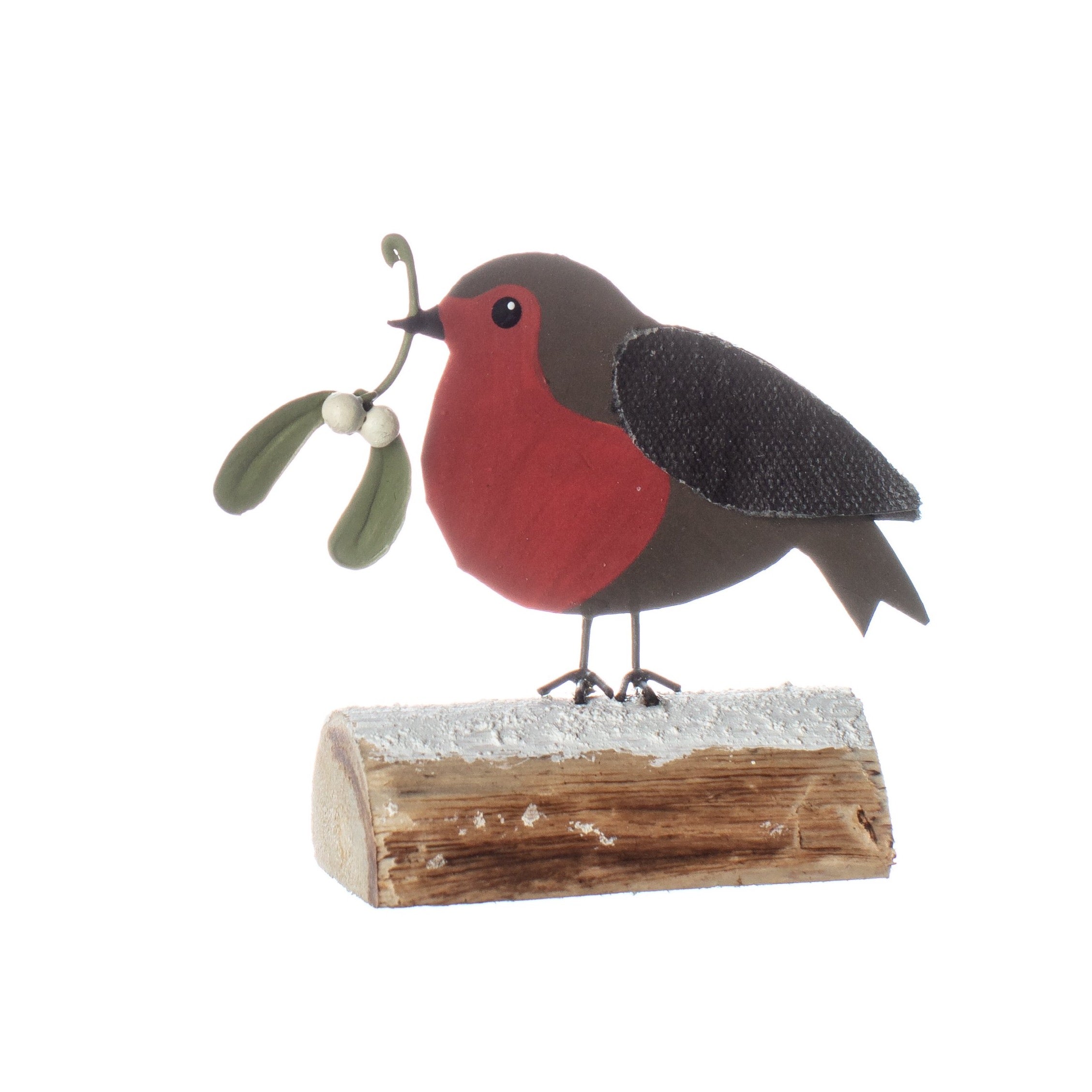 Mistletoe Robin On Log - The Nancy Smillie Shop - Art, Jewellery & Designer Gifts Glasgow