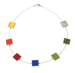 Multi-coloured 7 Square Felt and Stainless Steel Necklace - The Nancy Smillie Shop - Art, Jewellery & Designer Gifts Glasgow