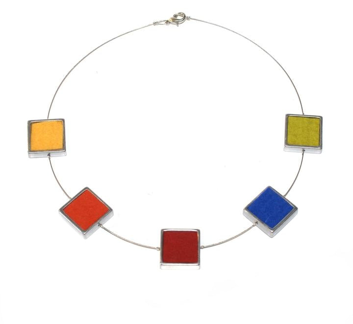 Multi-coloured Felt 5 Square Necklace - The Nancy Smillie Shop - Art, Jewellery & Designer Gifts Glasgow
