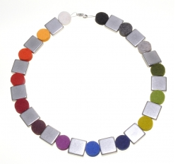 Multi-Coloured Necklace with Silver Squares in Vibrant Beads