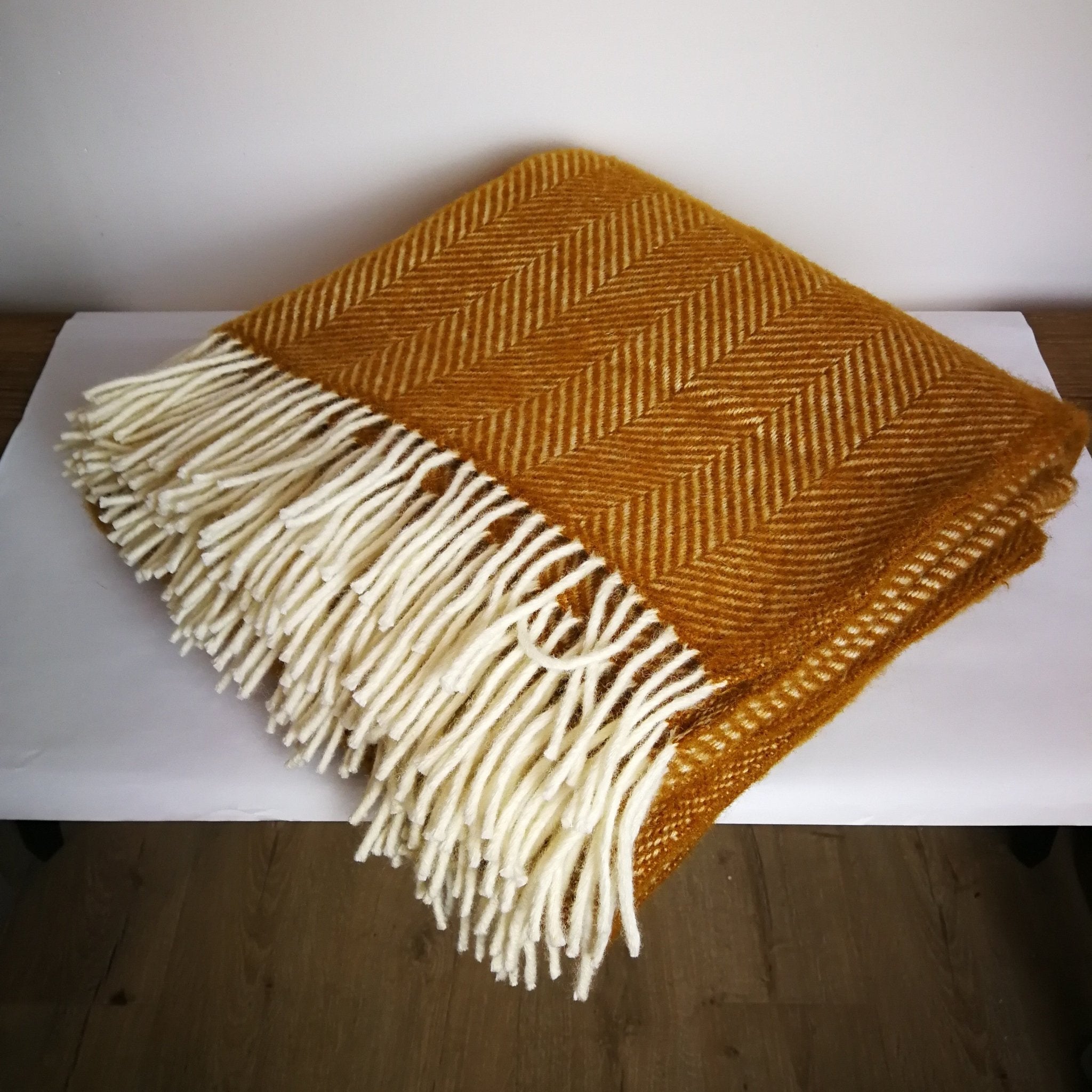 Mustard Herringbone Throw - The Nancy Smillie Shop - Art, Jewellery & Designer Gifts Glasgow