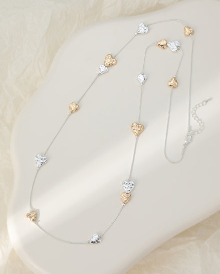 Silver gold long heart necklace