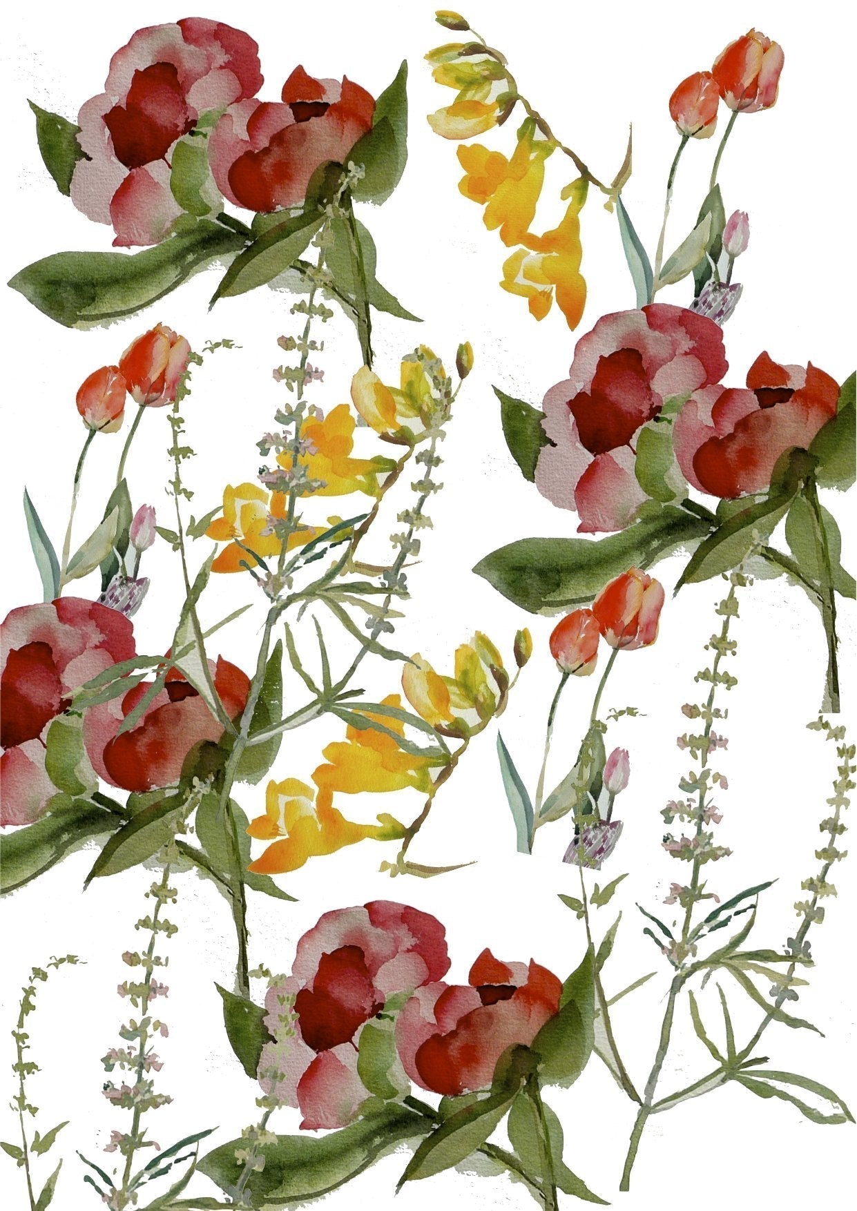 Nancy Smillie Watercolour Wrap with vibrant red and yellow floral pattern