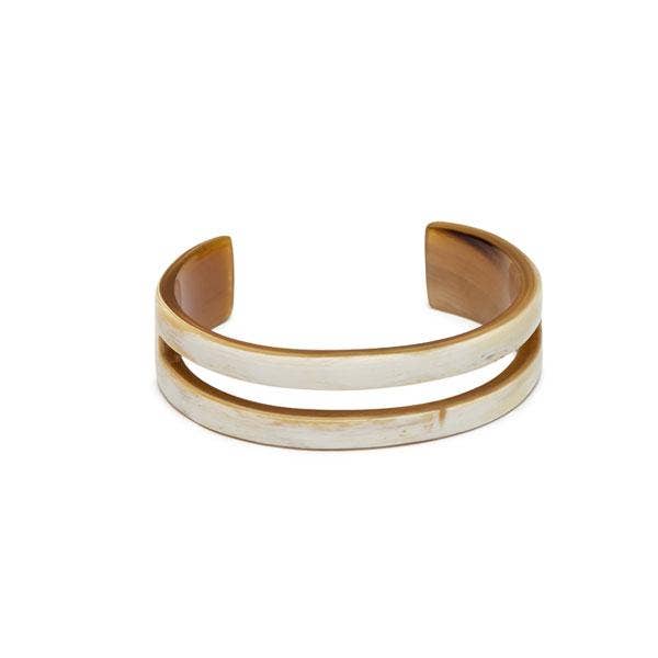 Minimalist two-tone Natural White Horn Cut Out cuff bracelet in matte white and gold
