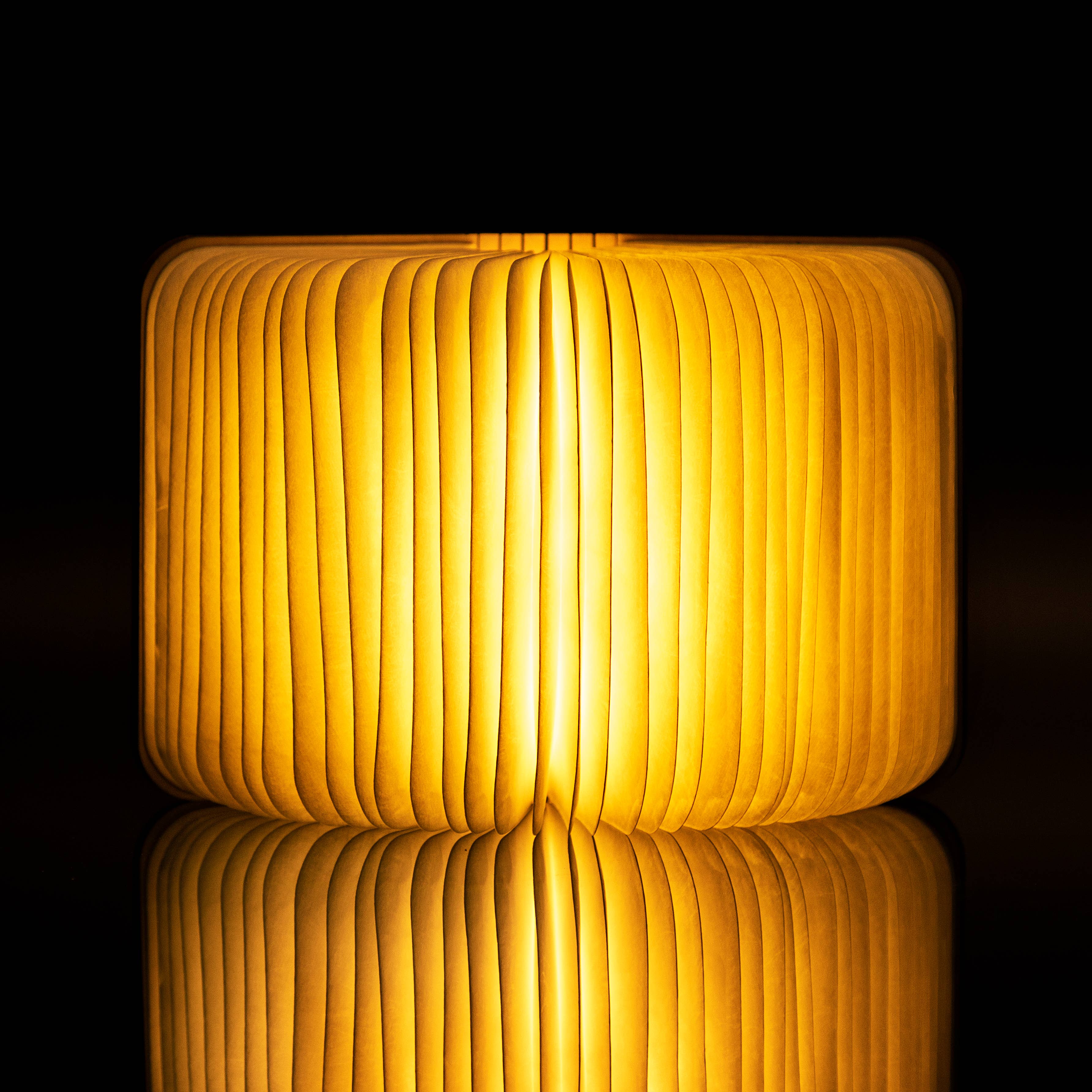 Mini Natural Wood Smart Book Light in Maple with warm yellow accordion lamp