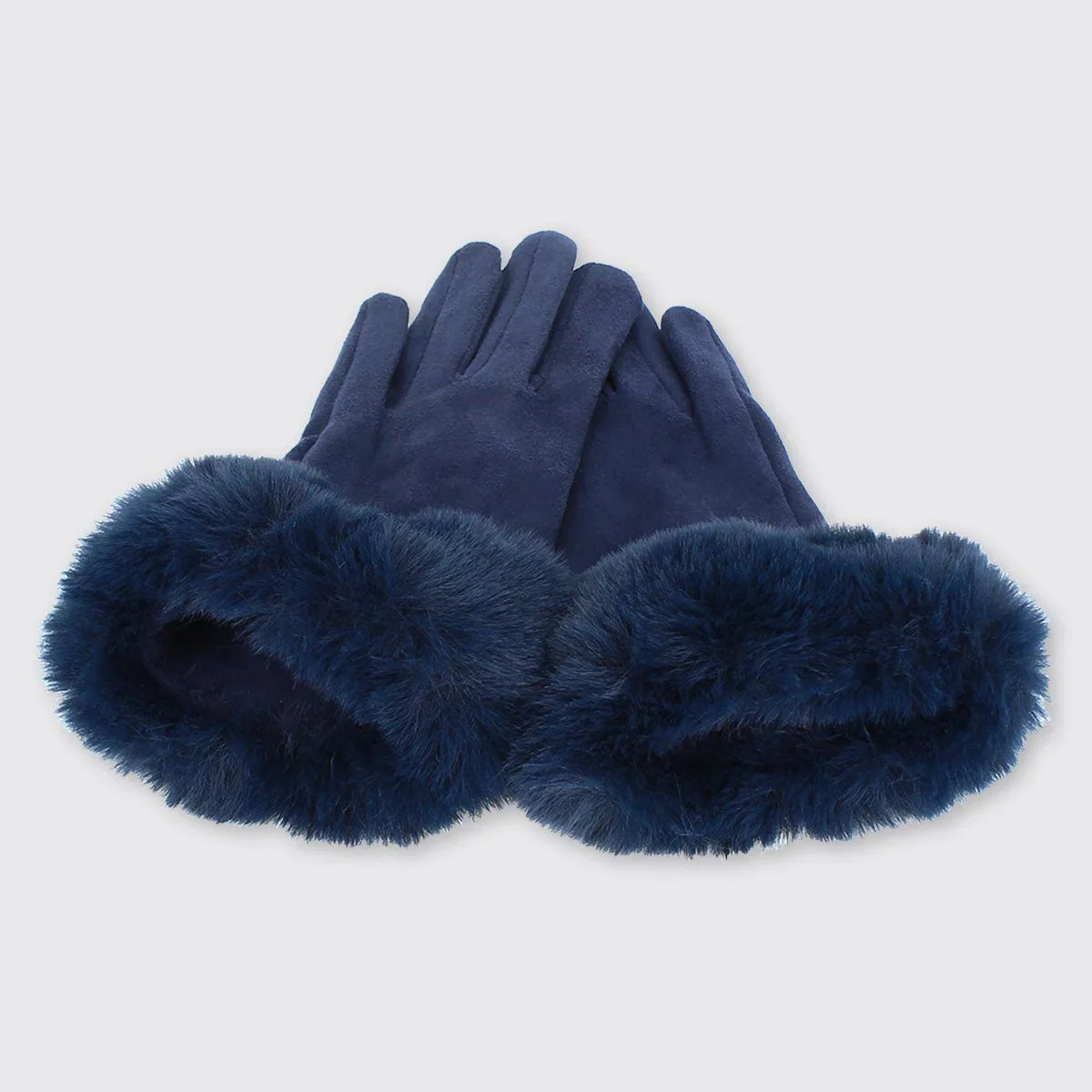 Navy Hazel Gloves with Fur Edge | The Nancy Smillie Shop - Art, Jewellery & Designer Gifts Glasgow Scotland