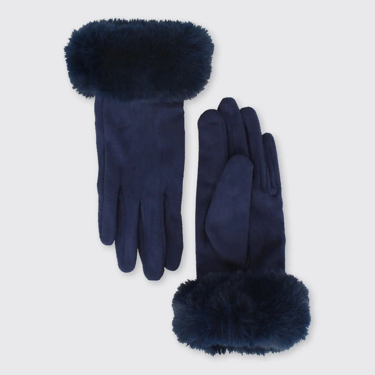 Navy Hazel Gloves with Fur Edge | The Nancy Smillie Shop - Art, Jewellery & Designer Gifts Glasgow Scotland