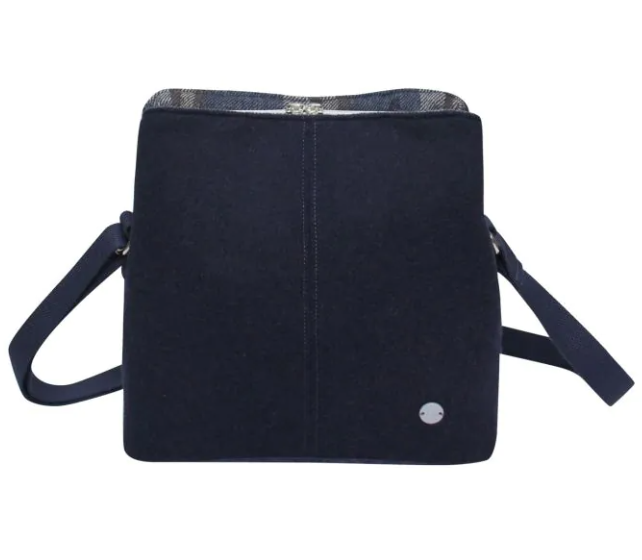 Navy Plain Wool Logan Bag - Reversible Clutch Shoulder Camera - Bags of Bags! - Scotland