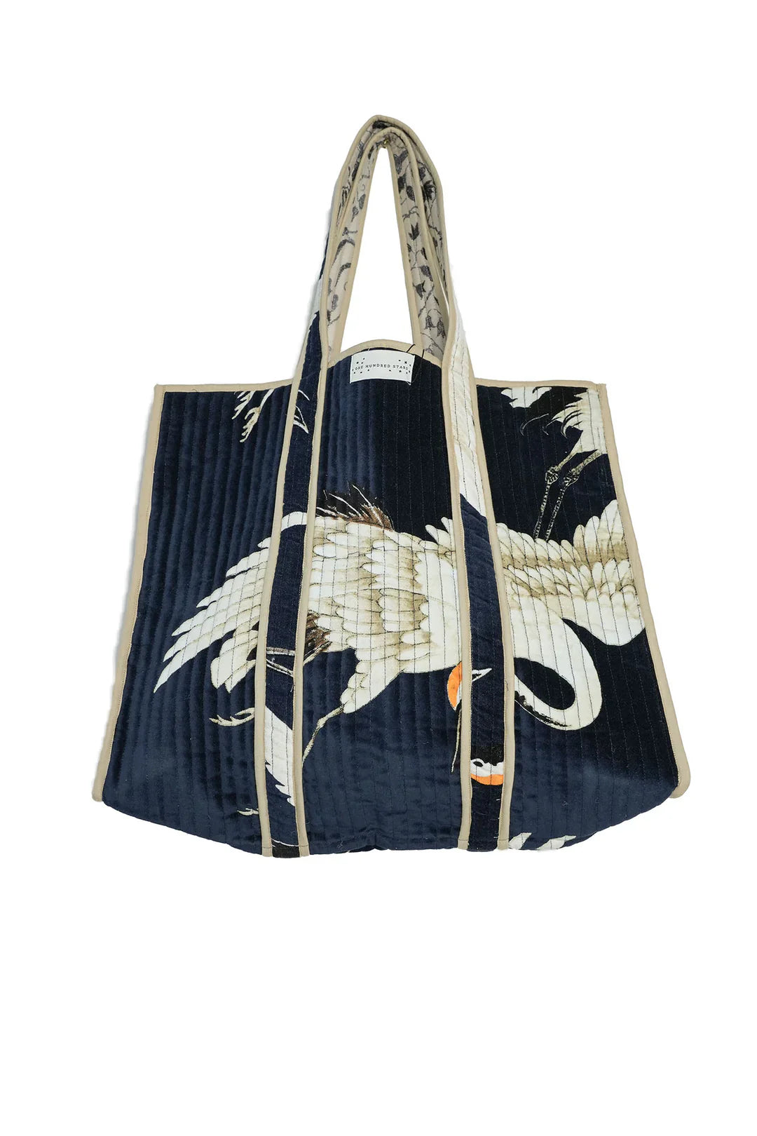 Navy Stork Velvet Tote Bag - Reversible Clutch Shoulder Camera - Bags of Bags! - Scotland