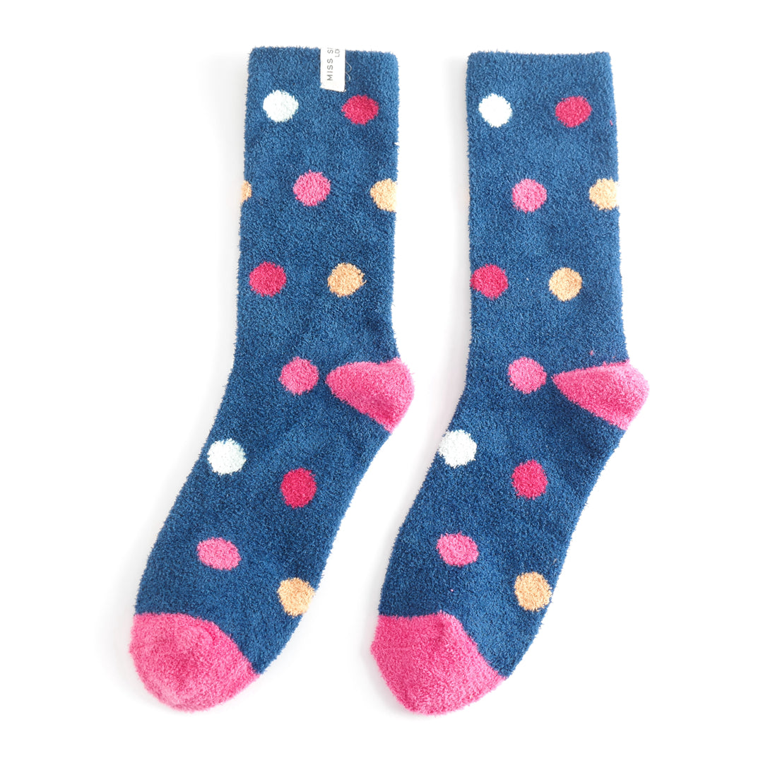 Navy Spots Fluffy Socks