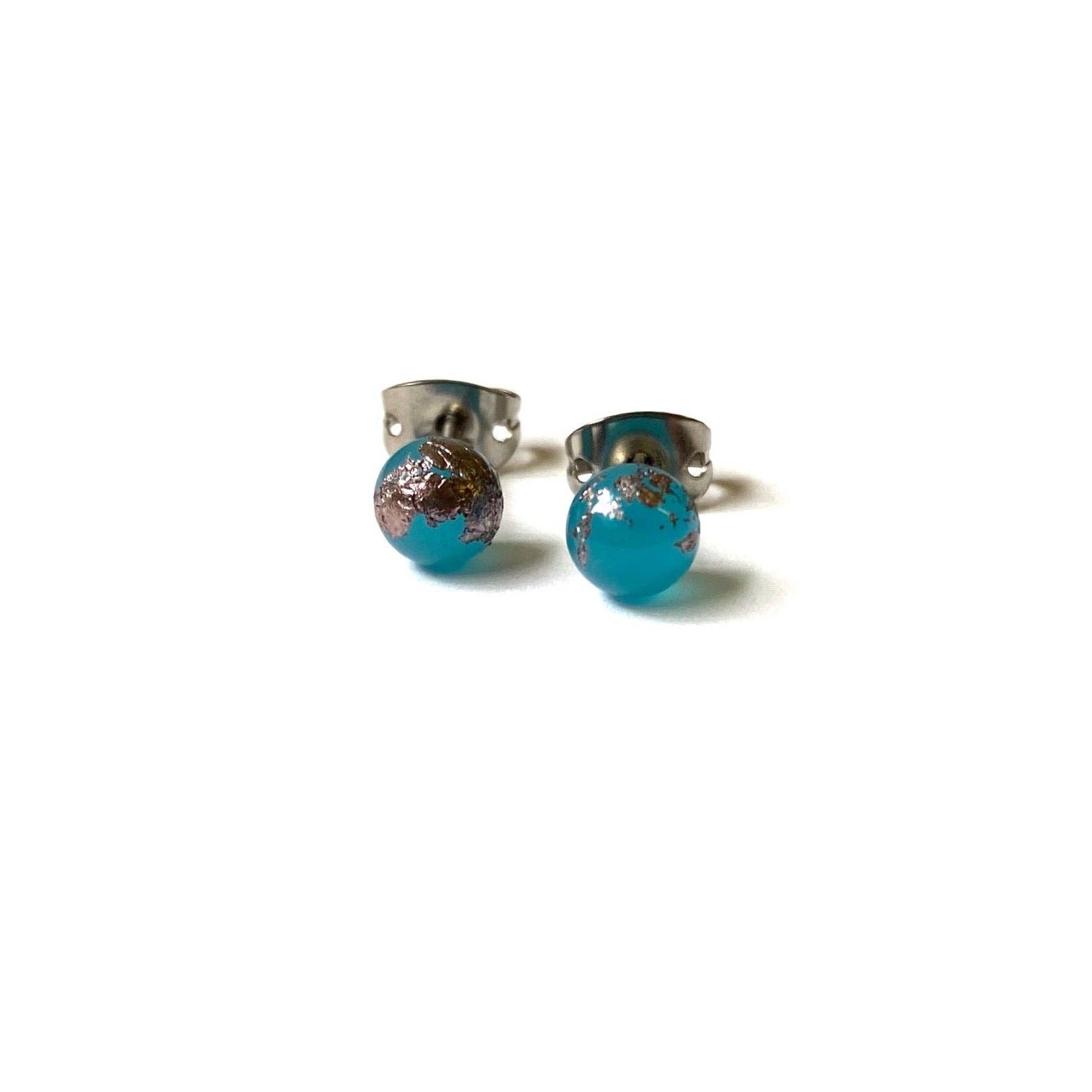 Neptune Blue Glass and Palladium Mini Studs - Gifts Under £10 - Scotland