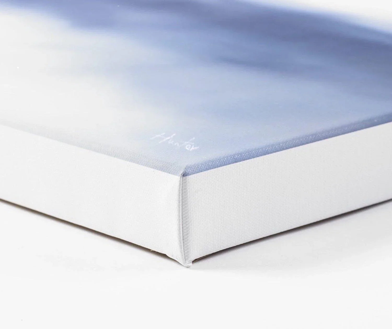 Minimalist light blue-white gradient canvas, New York Nights Triptych art from Scotland