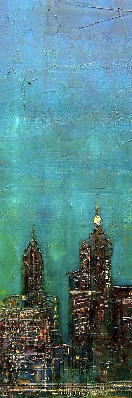 New York Nights Triptych: Abstract textured cityscape wall art from Scotland