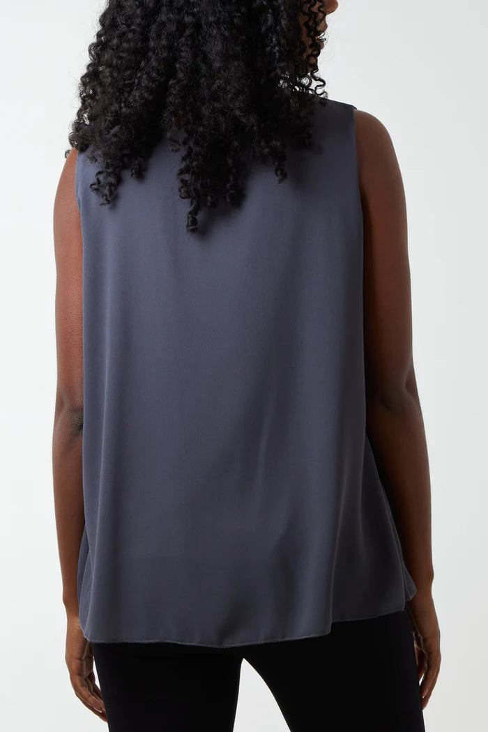 Charcoal Pleated Round Neck Vest