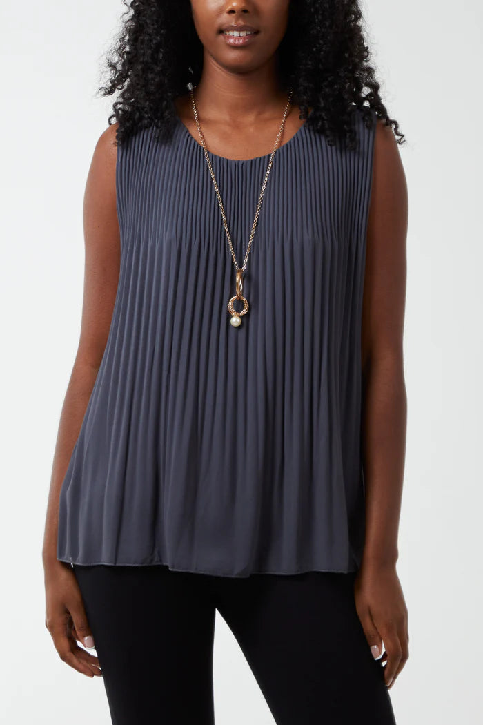 Charcoal Pleated Round Neck Vest