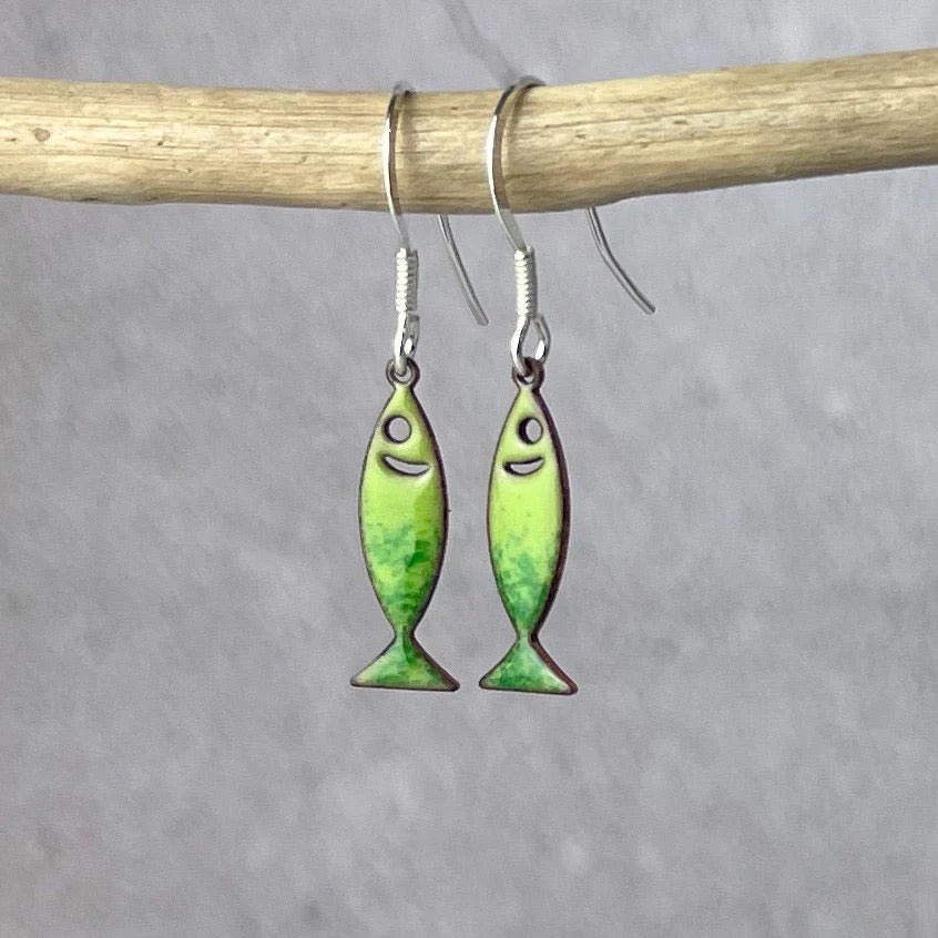 Pea Green Fish Earrings