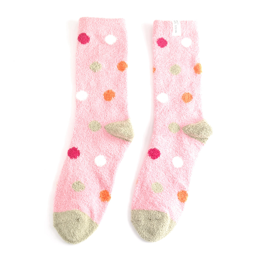 Dusky Pink Spots Fluffy Socks