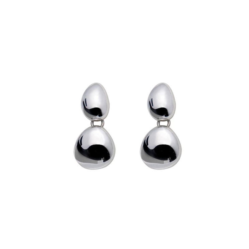 Polished Pebble silver drop earrings with stacked teardrop spheres, 2pcs