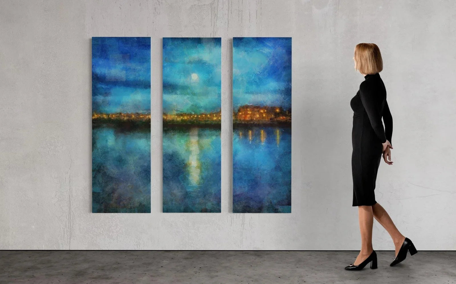 Portobello Moonlight Triptych  | Statement Interior Wall Art from Scotland