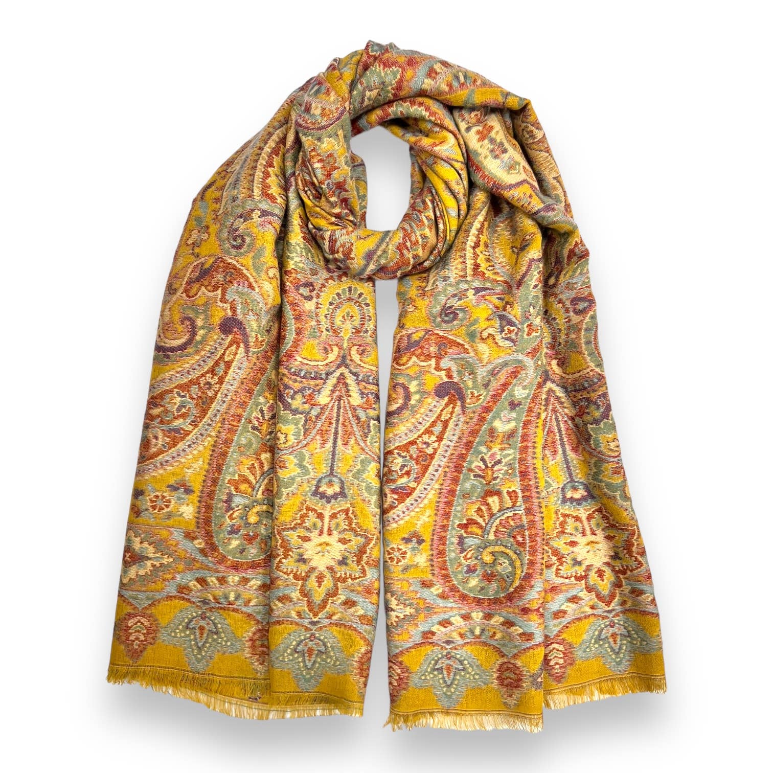 Premium pashmina with paisley print: Mustard | The Nancy Smillie Shop - Art, Jewellery & Designer Gifts Glasgow Scotland