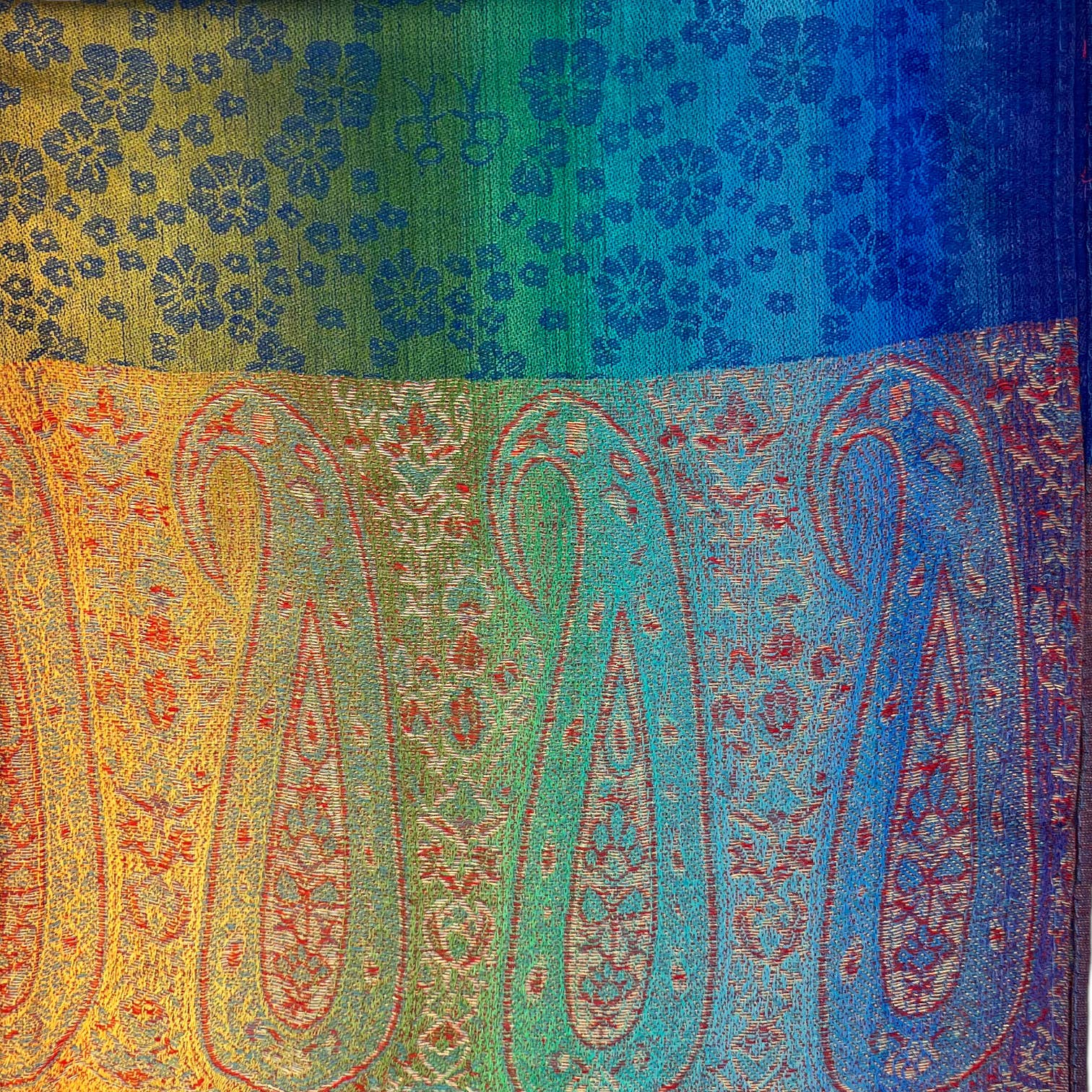 Rainbow Pashmina sakura flower print with tassels: Royal Blue - Scarves! - Scotland