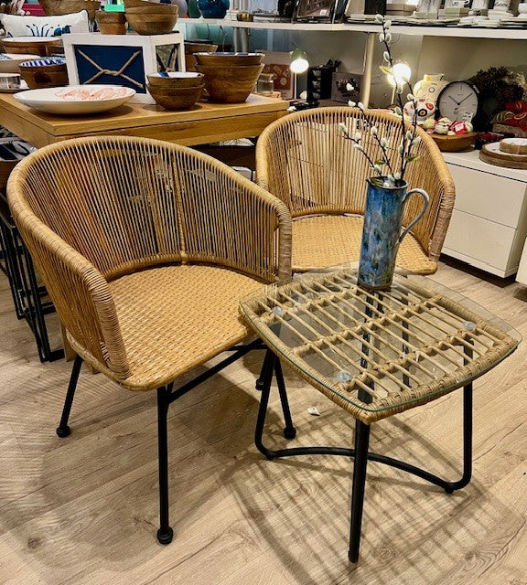 Rattan Table & Two Chairs