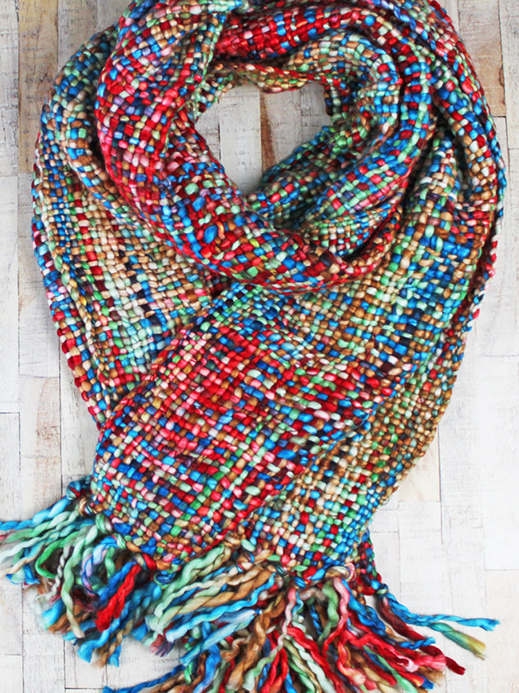 Red & Blue Chunky Tweed Scarf - The Nancy Smillie Shop - Art, Jewellery & Designer Gifts Glasgow