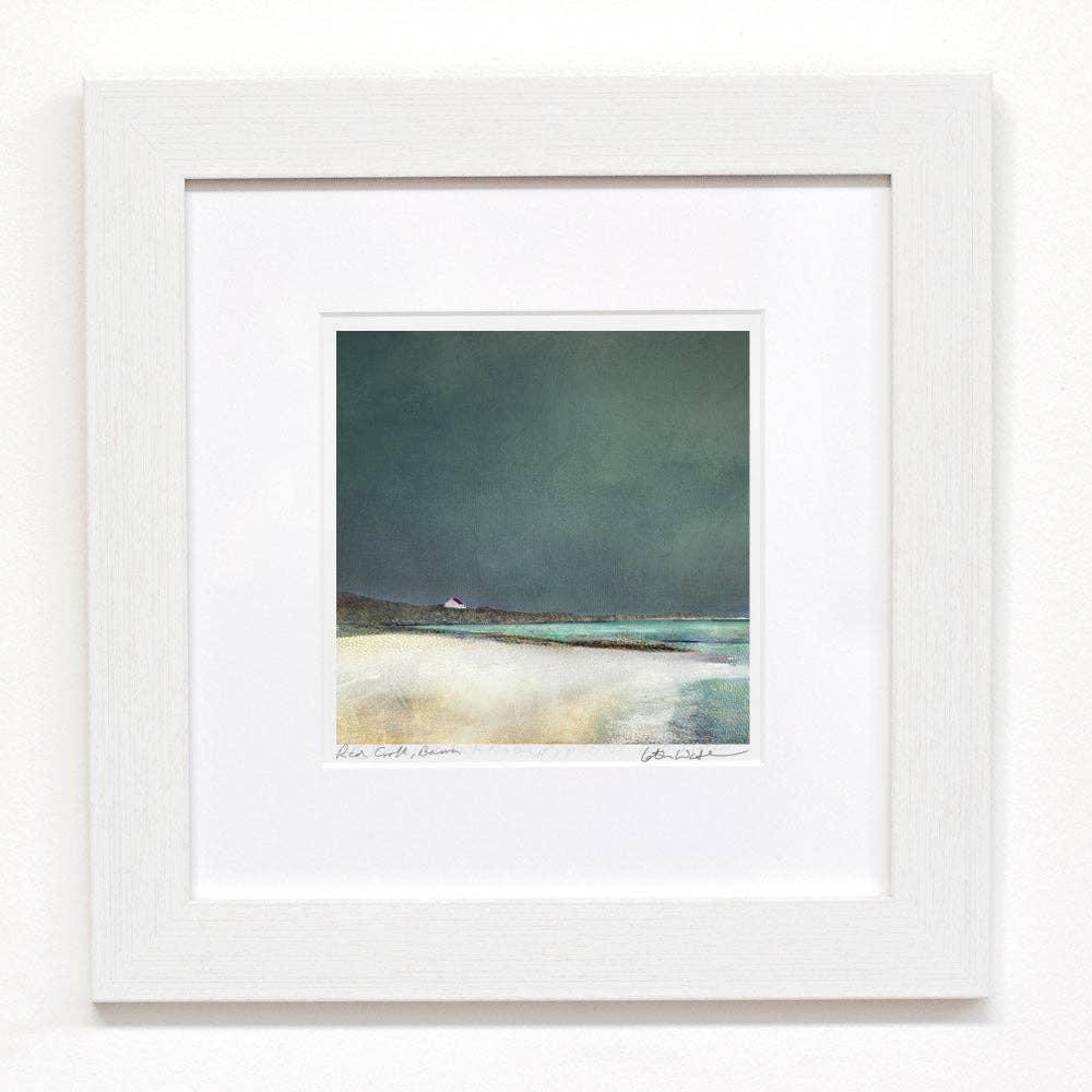Minimalist watercolor coastal print in white frame by Red Croft Barra