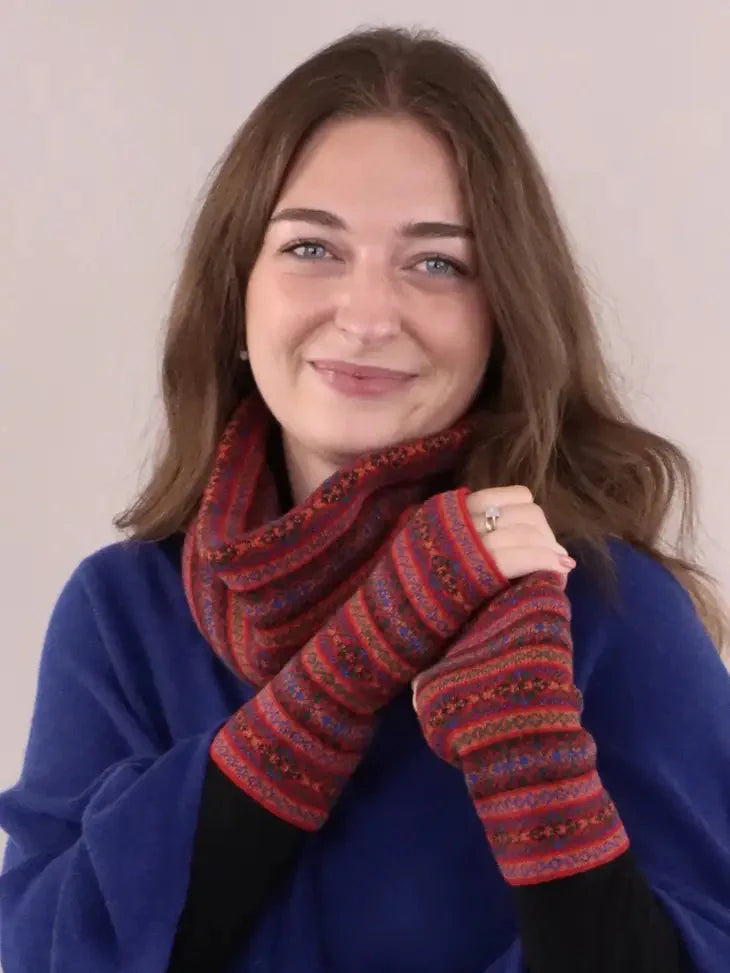Red Fairisle Wrist Warmers - The Nancy Smillie Shop - Art, Jewellery & Designer Gifts Glasgow
