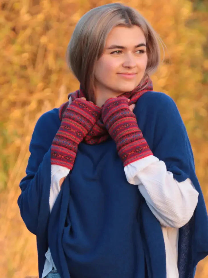 Red Fairisle Wrist Warmers - The Nancy Smillie Shop - Art, Jewellery & Designer Gifts Glasgow
