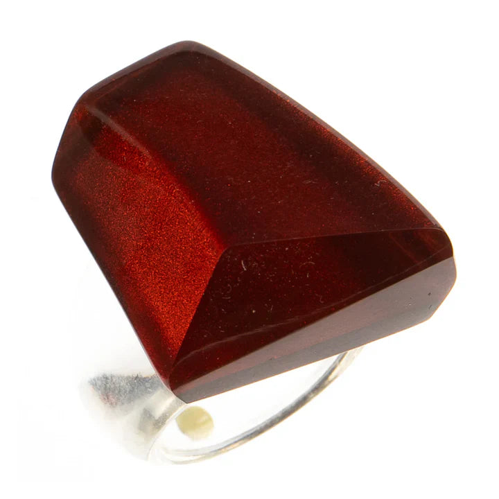 Bold faceted red resin ring with sleek silver band, Red Ring