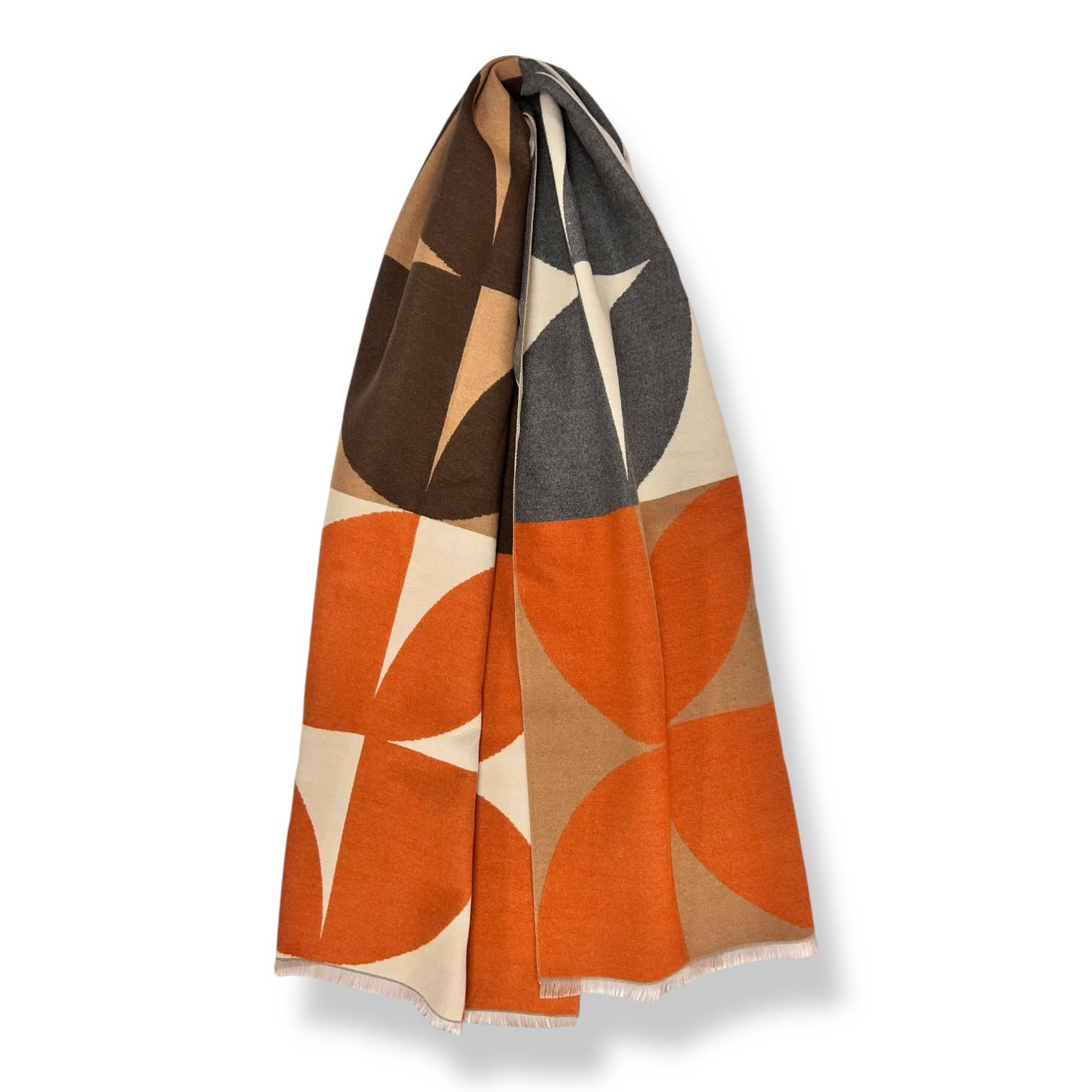 Retro print on cashmere blend scarf finished with fringes: Orbeige - Scarves! - Scotland