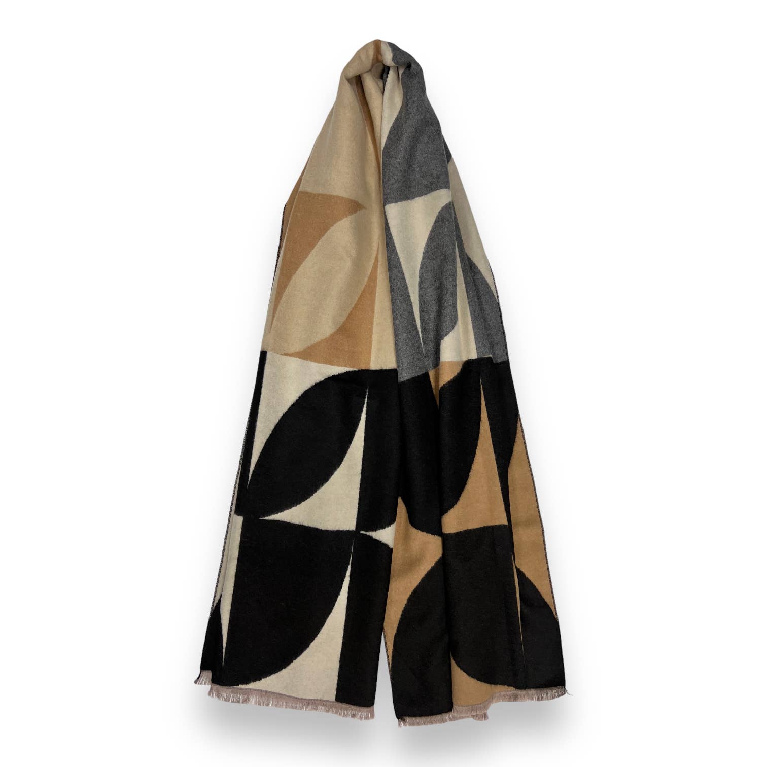 Retro print on cashmere blend scarf finished with fringes: Orbeige - Scarves! - Scotland