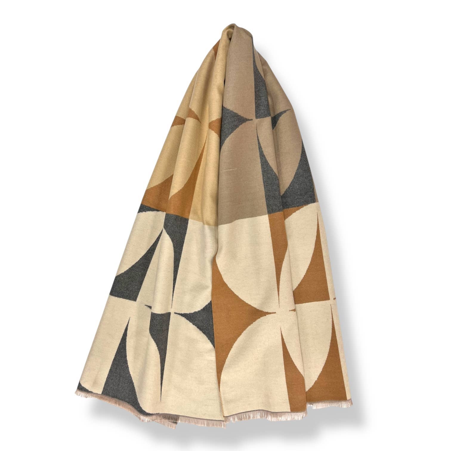 Retro print on cashmere blend scarf finished with fringes: Orbeige - Scarves! - Scotland