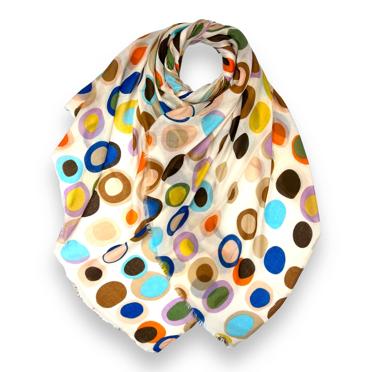 Retro style dots scarf finished with fringes: Beige - The Nancy Smillie Shop - Art, Jewellery & Designer Gifts Glasgow