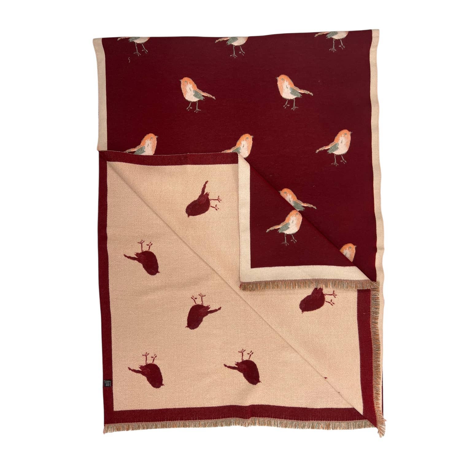 Robin bird woven print on reversible cashmeremix: Red - Scarves! - Scotland