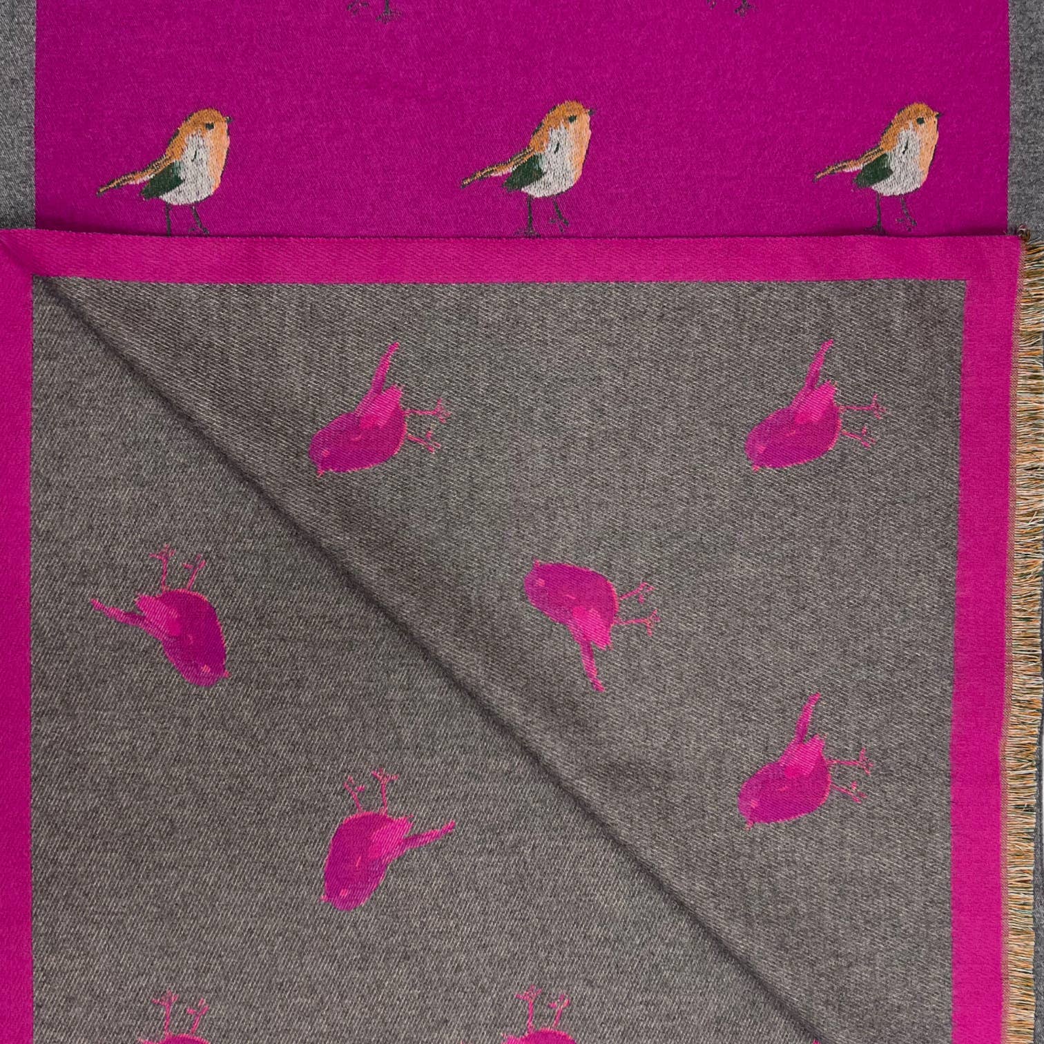 Robin bird woven print on reversible cashmeremix: Red - Scarves! - Scotland