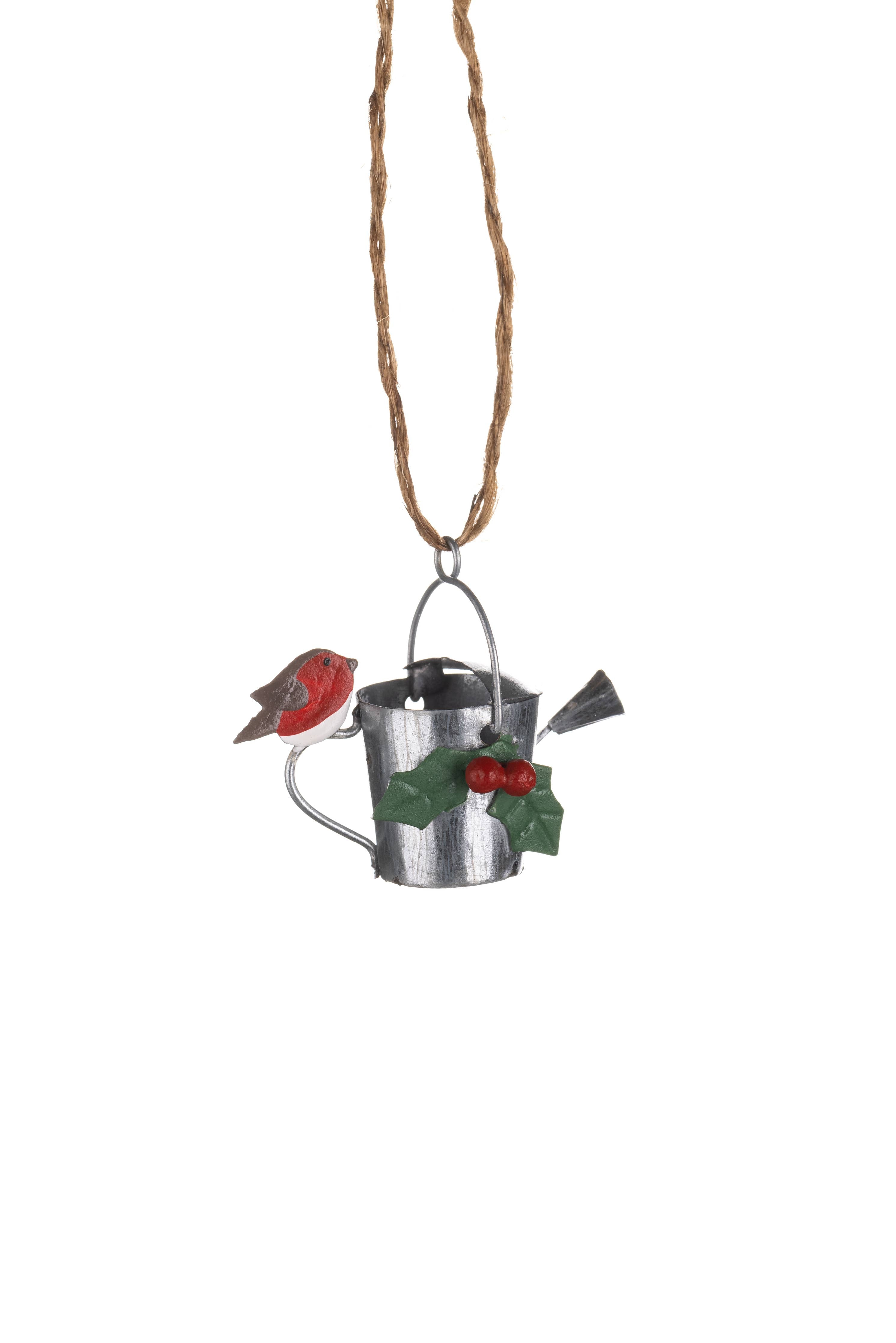 Robin On Holly Decorated Watering Can Hanging - Gifts Under £10 - Scotland