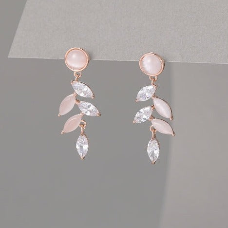 Rose Crystal Leaf Earrings - The Nancy Smillie Shop - Art, Jewellery & Designer Gifts Glasgow
