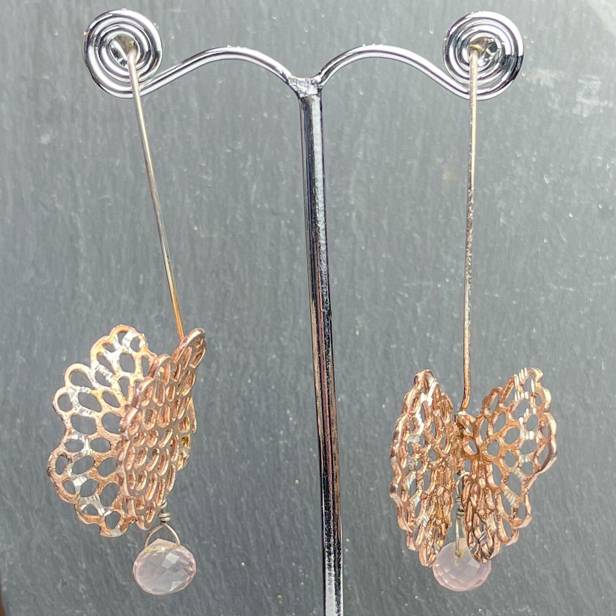 Rose Quartz Butterfly Earrings - The Nancy Smillie Shop - Art, Jewellery & Designer Gifts Glasgow