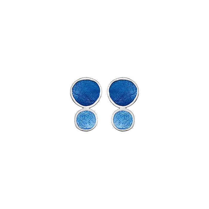 Royal Blue Small Double Pebble Leather Stud Earrings