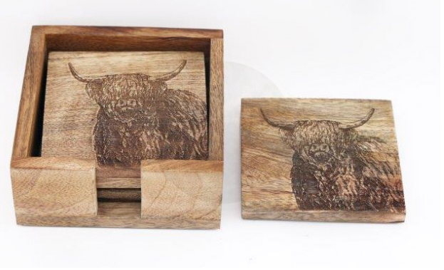 Set Of 4 Highland Cow Coasters - The Nancy Smillie Shop - Art, Jewellery & Designer Gifts Glasgow
