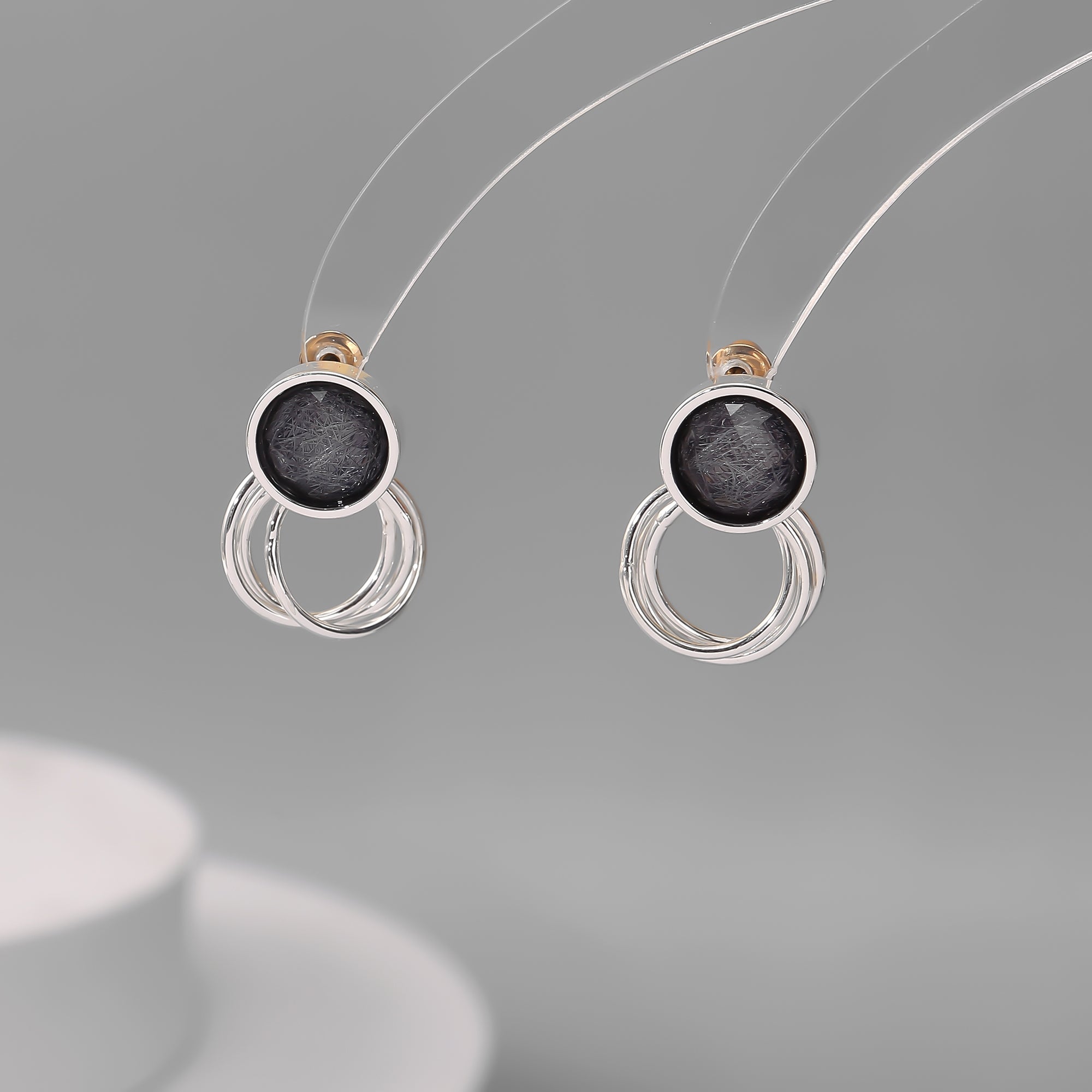 Silver Black Loop Earrings - The Nancy Smillie Shop - Art, Jewellery & Designer Gifts Glasgow