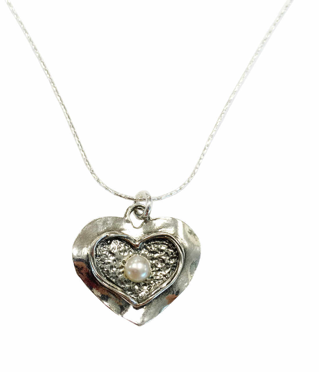 Silver Hammered Heart and Pearl Necklace - The Nancy Smillie Shop - Art, Jewellery & Designer Gifts Glasgow