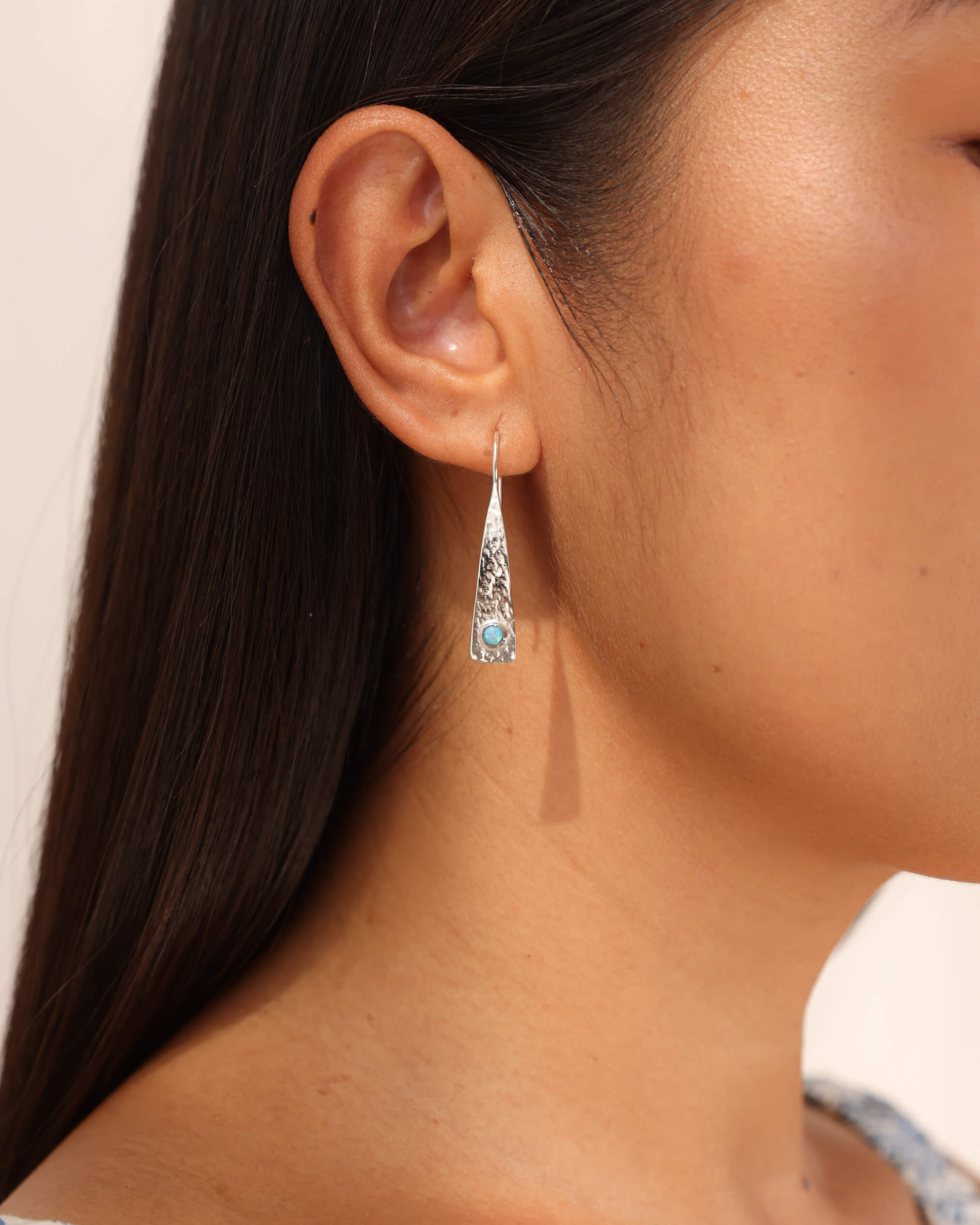 Silver Hammered Opal Drops - The Nancy Smillie Shop - Art, Jewellery & Designer Gifts Glasgow