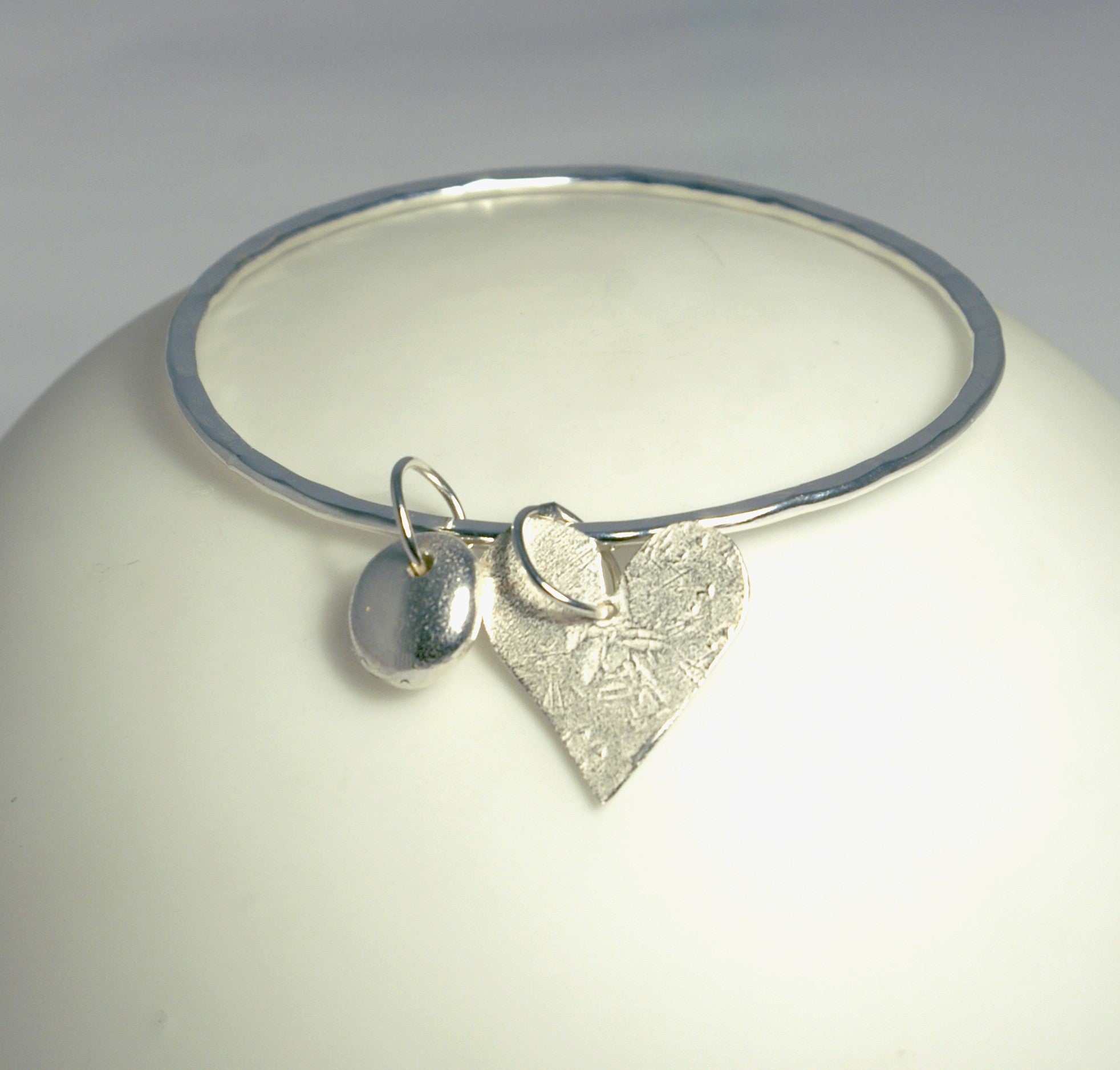 Silver Heart & Nugget Charm Bangle - The Nancy Smillie Shop - Art, Jewellery & Designer Gifts Glasgow