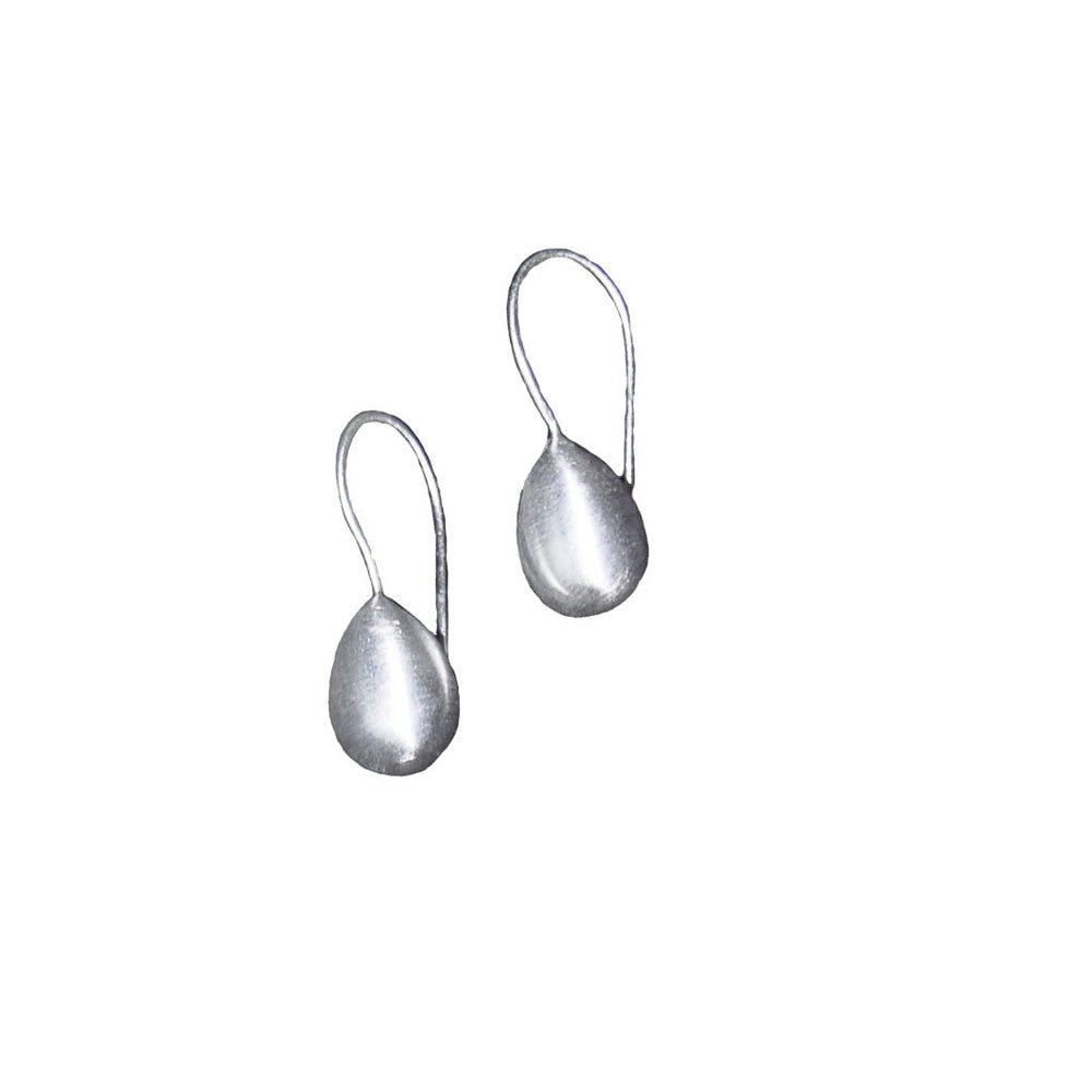 Silver matte teardrop earrings with smooth finish and hook backs