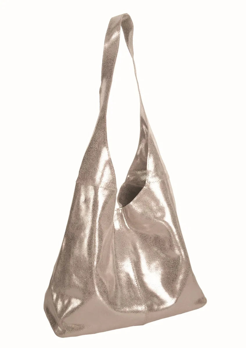 Sleek metallic gold Silver Metallica Slouch shoulder bag