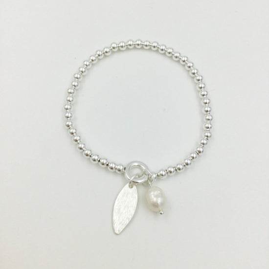 Silver Pearl & Leaf Bracelet - The Nancy Smillie Shop - Art, Jewellery & Designer Gifts Glasgow