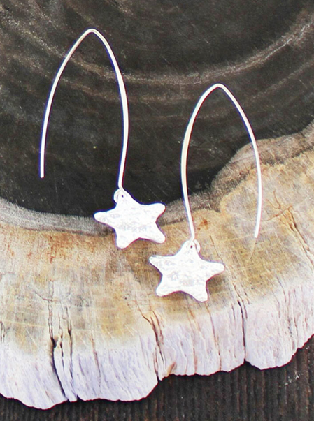 Silver Plated Star Textured Drop Earrings | The Nancy Smillie Shop - Art, Jewellery & Designer Gifts Glasgow Scotland